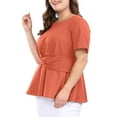 thumbnail image 4 of MODA NOVA Juniors' Plus Size Short Sleeves Knot Front Peplum Top Dusty Rose 2X, 4 of 6