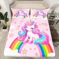 thumbnail image 2 of Homewish Girly Pink Unicorn Twin Sheet Sets for Kids, Kawaii Stars Rainbow Cloud Twin Fitted Sheet, Cartoon Animal Flat Sheet, Lightweight Room Decor, 3pcs, 2 of 7