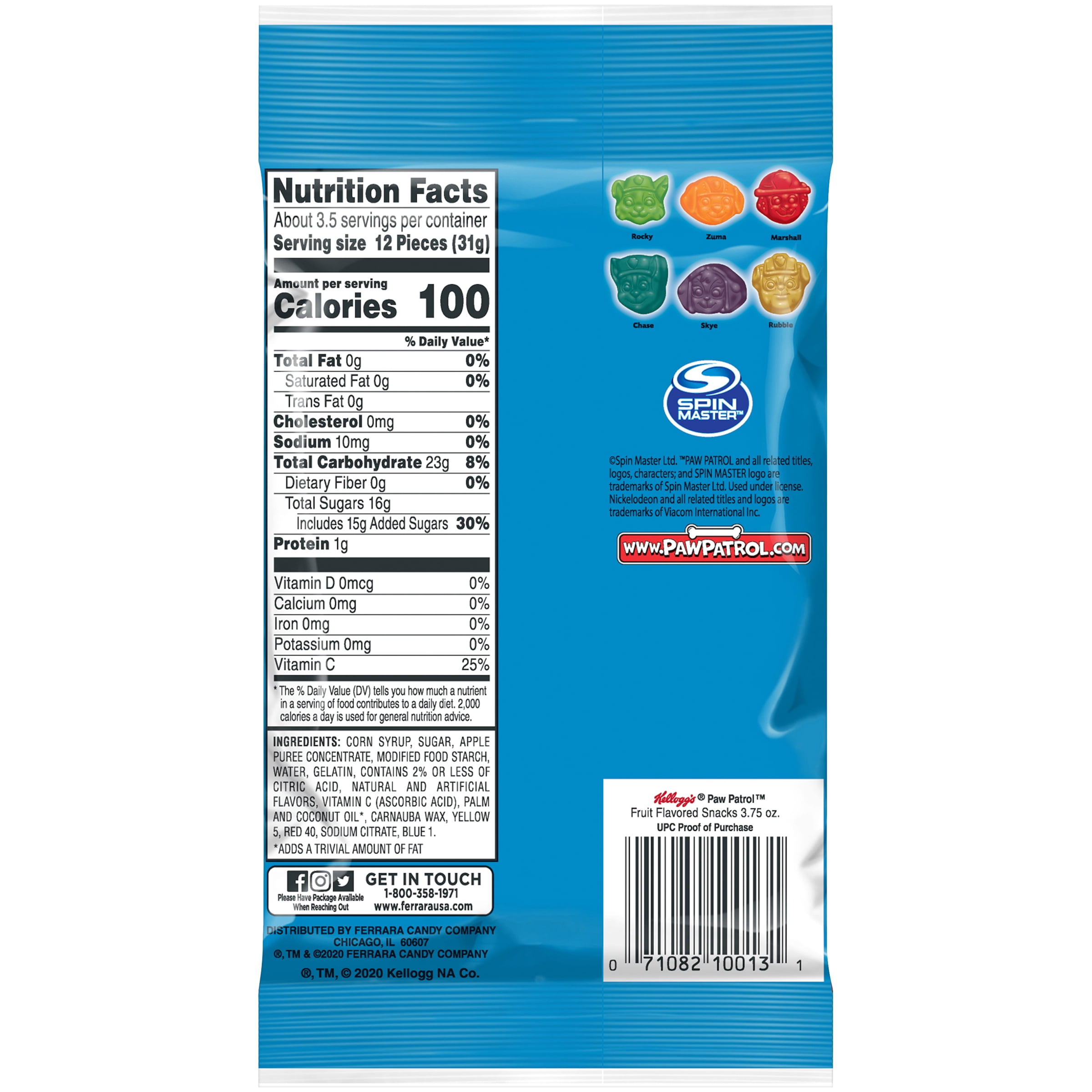 Kellogg's Paw Patrol Fruit Snacks Bag, 3.75 oz