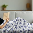 thumbnail image 3 of Blue Soft Flannel Fleece Throw Blanket, Hand Drawn Style Chinese Pattern with Flowers Nature Inspired Vintage, Cozy Plush for Indoor and Outdoor Use, 70" x 90", Violet Blue White, by Ambesonne, 3 of 5