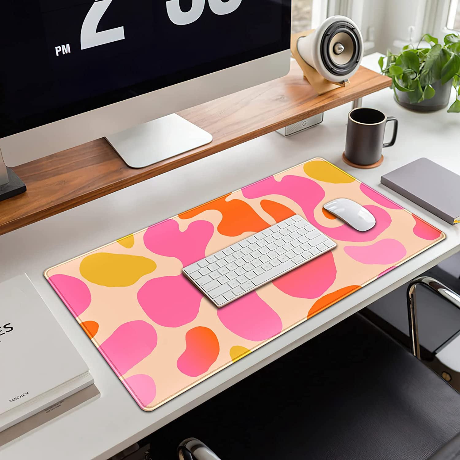 Pink Desk Mat Modern Abstract Large Mouse Pad XXL Cute Pink Desk Pad Keyboard Mat, Desk Accessories for Women Office Decor, Extended Mousepad 31.5''''X15.7'''' Non-Slip Rubber Base with Stitched Edges