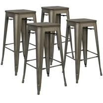 Homall 30" Indoor Outdoor Stackable Industrial Square Wood Top Modern Metal Bar Stool, Set of 4, Gun