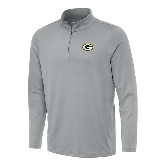 Men's Antigua Gray Green Bay Packers Reprocess Quarter-Zip Top