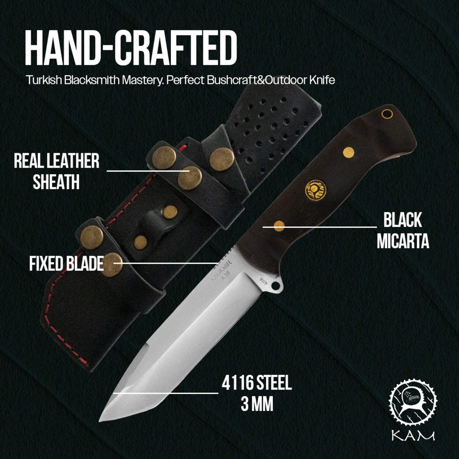 Kam Knife – A30 4116 Steel Black Handle Tactical Fixed Blade