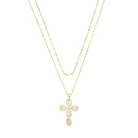 Believe by Brilliance Women's 14Kt Gold Flash Mother of Pearl Cross Pendant Layered Necklace Set