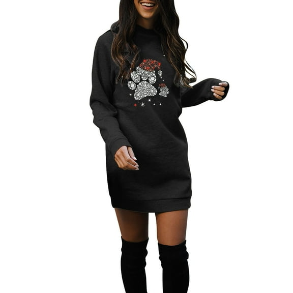 Womens Christmas Dresses Fall Dresses Winter Merry Letter Print Sweatershirts Long Sleeve Crewneck Lightweight Pullover Dress