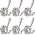 thumbnail image 1 of Tofiigrem Ganchos de pared de níquel cepillado, paquete de 6 ganchos para batas, ganchos de baño dobles de metal resistente, ganchos para toallas de mano montados en la pared para cubículo, baño, coci, 1 of 5