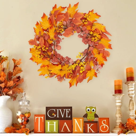 Scidweet Fall Wreaths for Front Door, 22" Artificial Maple Leaf Autumn Door Wreaths Farmhouse Fall Decorations for Home