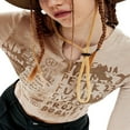 thumbnail image 2 of Women Ribbed Tops Long Sleeve Letter Print Over Navel Crop Tops Clothing, 2 of 8