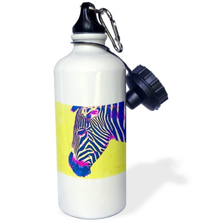 

3dRose Blue and Yellow Zebra - Animals - Art Sports Water Bottle 21oz