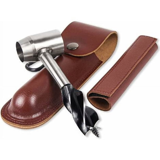 Taladro manual, taladro manual para carpintería Taladro manual con estuche de cuero para colonos Bushcraft Llave para trabajar la madera Taladro de madera para exteriores Taco de madera para acampar