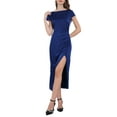 thumbnail image 2 of INSPIRE CHIC Women's Boat Neck Cap Sleeve Side Split Ruched Party Satin Dresses XL Blue, 2 of 5