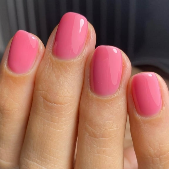 24 Pcs Short Square False Nail Solid Color Artificial Nail Pink Stick On Nail Glossy Press On Nail for Woman