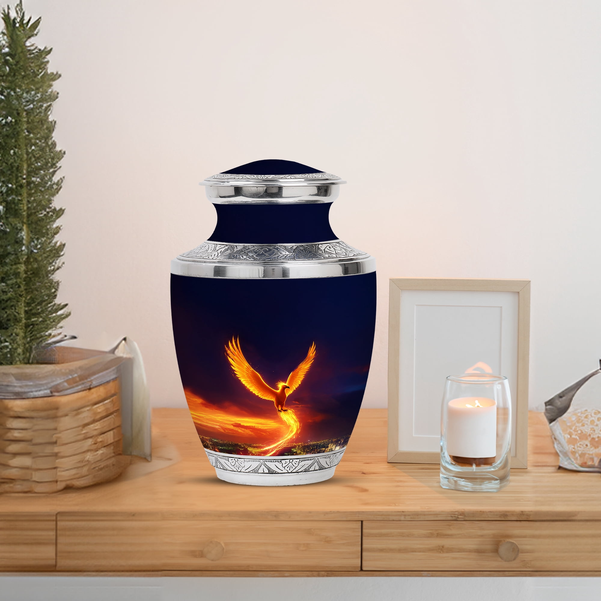 MUKTIVE Phoenix Memorial Urn for Human Ashes Male & Female, Large Funeral Blue Urn for Ashes Mom & Dad Cremation, Bird Burial Urns for Ashes, Cremated Urns for Human Remains, 10 Inch