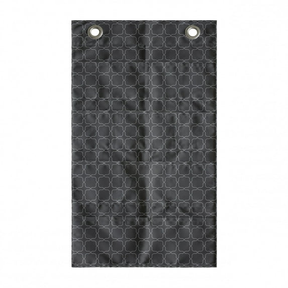 Antique Hanging Pocket Organizer, Greyscale Vintage Trellis with Creative Design Repetitive Square Motif, Printed Polyester Storage Bag with Pockets, 21" x 31", Grey and Dark Grey