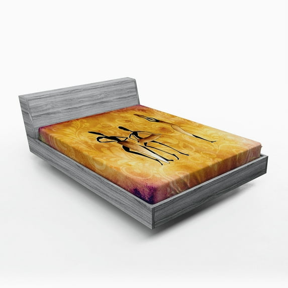 Ambesonne African Fitted Sheet, Native Women Dancing, Full Size, Tan Purple