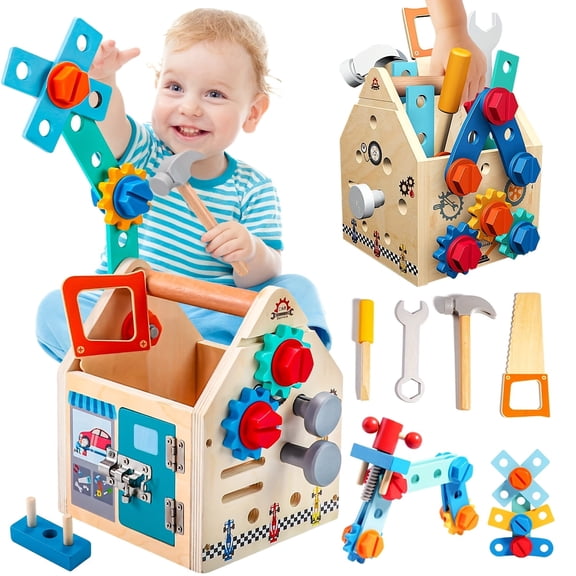 Montessori Toddler Tool Set - Wooden Kids Tools with Box/Bench, Montessori Educational Pretend Play Preschool Toy Gift for 2 3 4 5 Year Old Boys Girls Kids, STEM Fine Motor Skills Tool Set