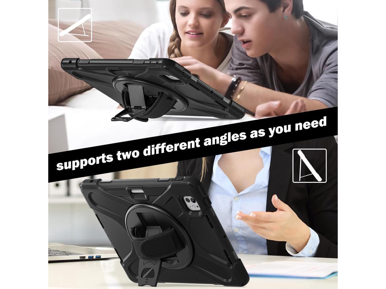 Case for iPad Pro 11 Inch M4 2024 5th Generation A2836/A2837/A3006 with Built-in Screen Protector, 360° Rotating Stand, Adjustable Shoulder Strap, Precise Cutouts, Pencil Holder