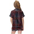 thumbnail image 4 of Odeerbi 2-12 Años Niños Niñas Pijama de Verano de Satén Con Solapa de Muesca Camisas de Manga Corta Pantalones Cortos Conjunto Suave Estampado Retro de Cuadros Ropa de Dormir, 4 of 6