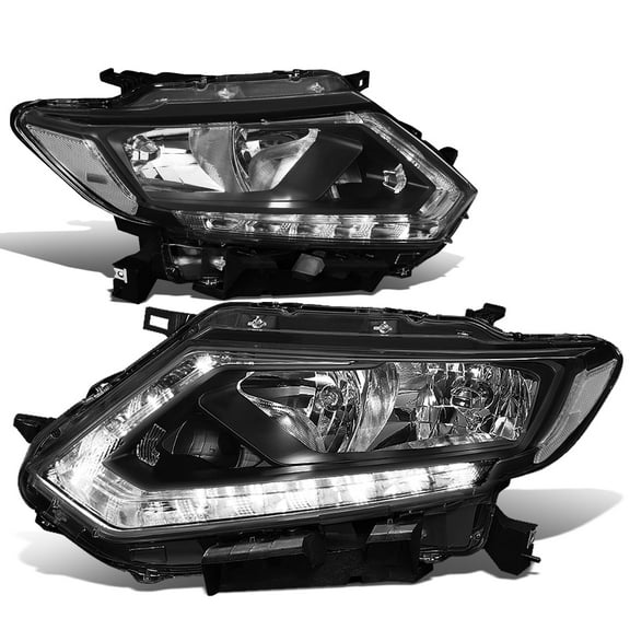 DNA Motoring For 2014-2016 Nissan Rogue Black Clear LED DRL Headlight Lamps Pair