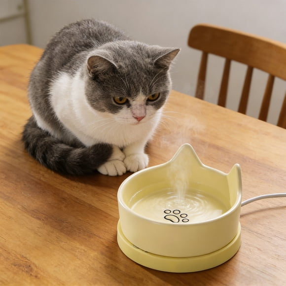 Heated Pet Water Bowl for Dogs Cats Chickens Ducks Birds with Chew Resistant Cord, Ceramic Constant Temperature Outdoor Winter Water Dish