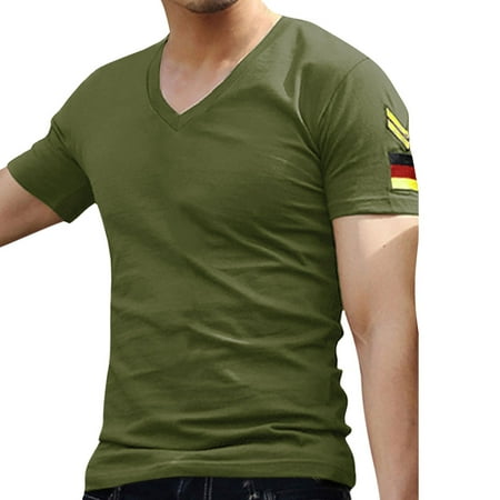 Mens V Neck Short Sleeve Trendy Casual T-shirt Tops