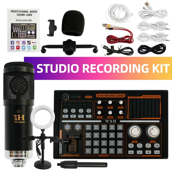 Podcast Equipment Bundle, WXH1000 Microphones for DJ18 Live Sound Card, Perfect for Podcasting, Recording, Singing, Streaming