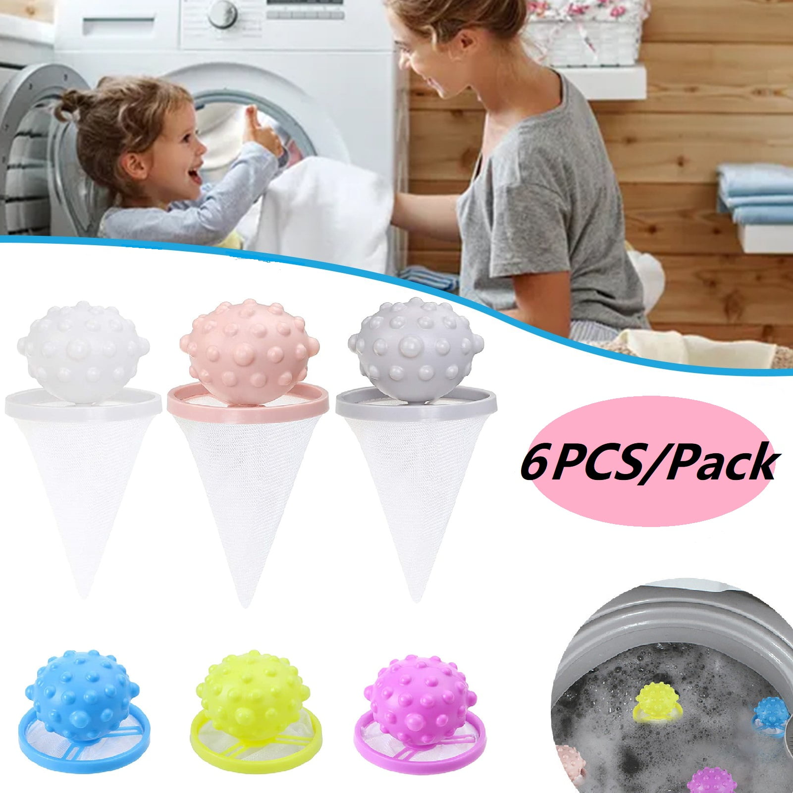 6 Pieces Upgrade Household Reusable Hair/Confetti/Lint Catcher Washing