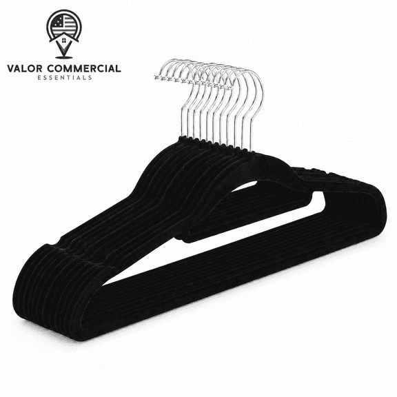 Valor Commercial Essentials Clothes Hangers, Black Velvet, 10 Count