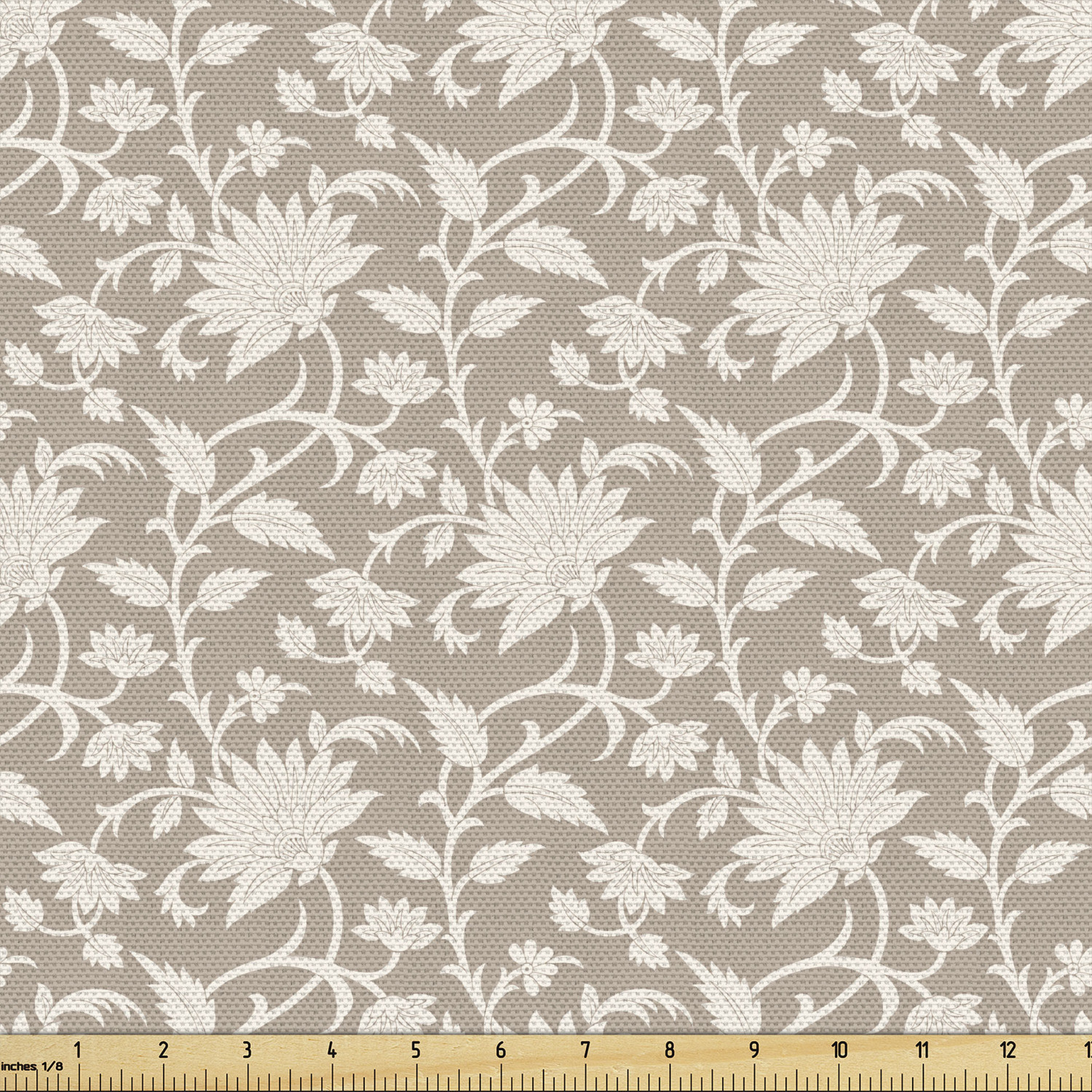 Floral Sofa Upholstery Fabric by the Yard, Scroll Style Antique Spring