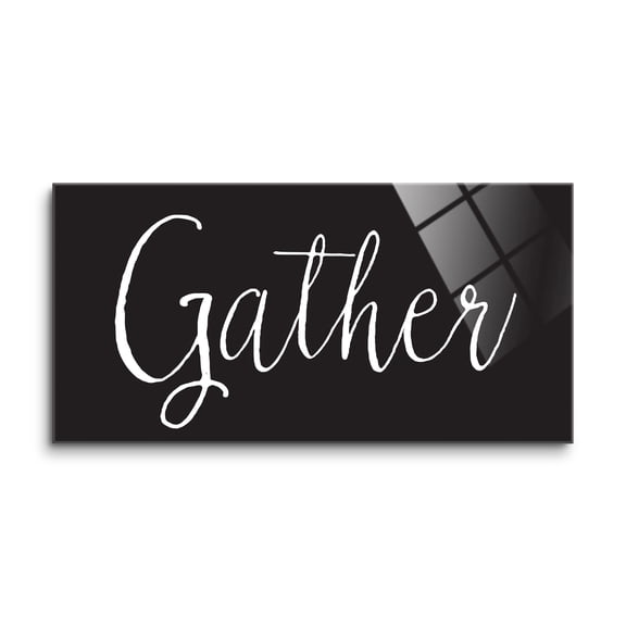 Gather Black White 16 x 8 Glass Wall Hanging Sign