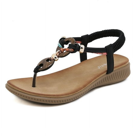 Sandals for Women Flats Sandal with Elastic Ankle Strap Comfortable Bohemian Womens Flat Shoes Dress Slip On Outdoor Summer Shoes