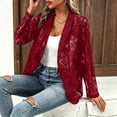 thumbnail image 4 of Womens Sheer Mesh Jackets Long Sleeve Lace Lapel Open Front Lightweight Loose Fit Office Casual Blazer Suit Coat Cardigans Wine XL, 4 of 5