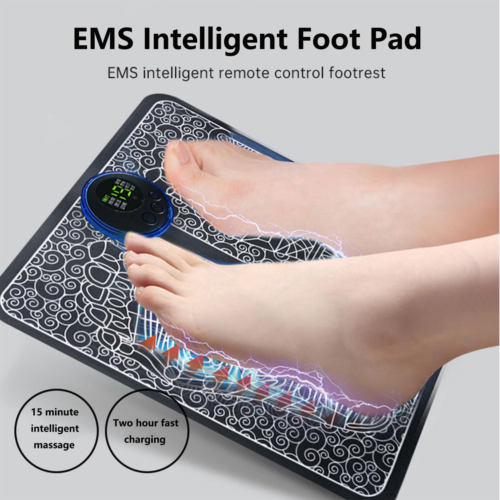 Ornexis EMS Plate Foot Massager for Muscle Relaxation, 8 Modes & 19 Levels of Massage Intensity, LCD Display Screen, USB Rechargeable