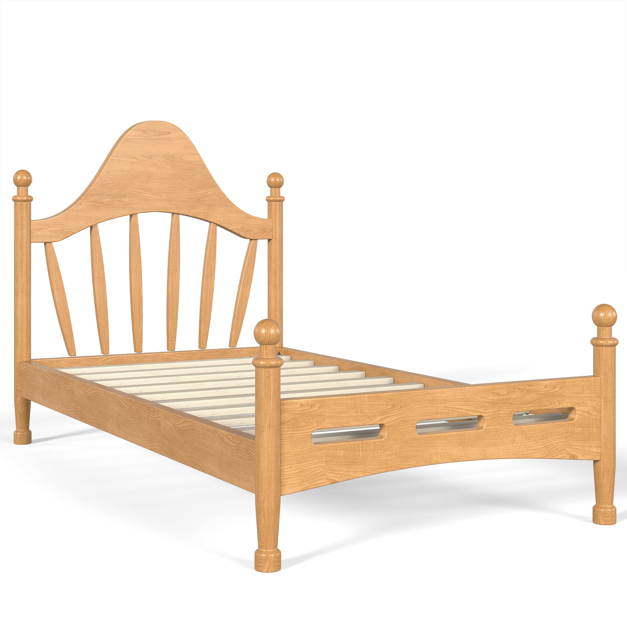 Leumius Twin Size Platform Bed with Chic Headboard, Solid Wood Bed Frame with Slatted Support, Low to Ground Design for Bedroom Natural