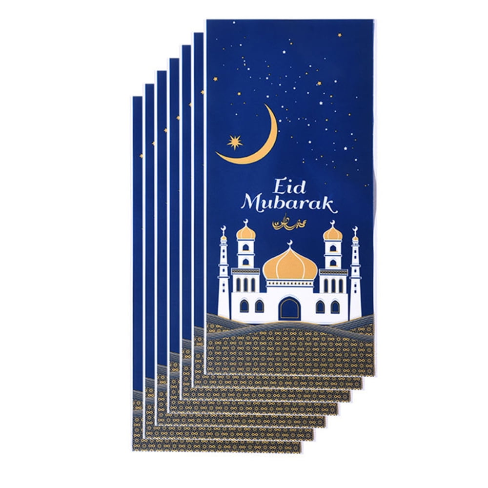 50 Pieces Eid Mubarak Gift Bags Blue Eid Mubarak Party Favor Bags for
