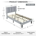 thumbnail image 2 of VECELO Twin Size Platform Bed Frame, Velvet Upholstered Bed Frame with Adjustable Headboard, No Box Spring Needed, Easy Assembly, Light Gray, 2 of 10
