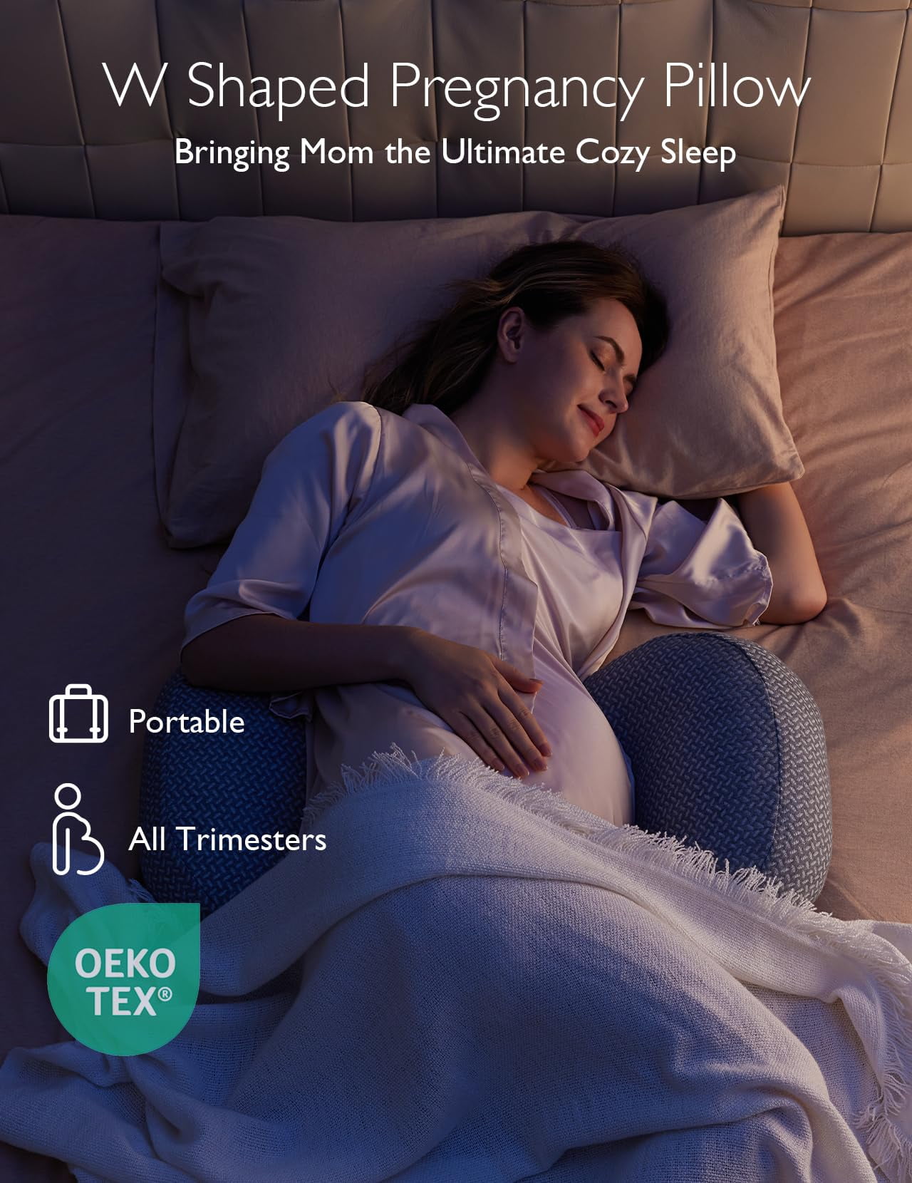 Momcozy Pregnancy Pillow，Portable Maternity Pillow for Side Sleeper，Adjustable Travel Pregnancy Pillow
