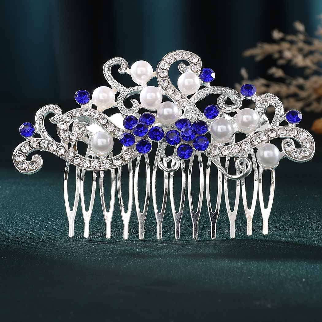 Bride Wedding Hair Comb Rhinestones Bridal Hair Accessories Pearl Hair Piece Decorative Hair Clip for Women and Girls(Rose Gold)