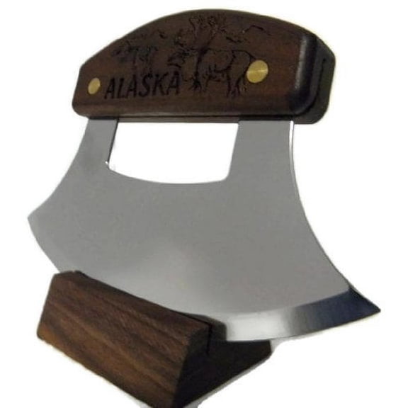 Alaskan Inupiat Style Ulu with Etched Caribou Walnut Handle, 6.25" Blade