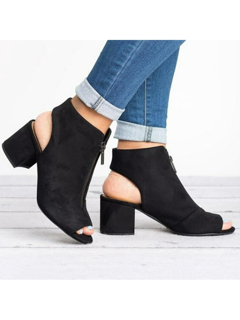 SIMANLAN Ankle Booties for Women Peep Toe Low Block Heel Sandals