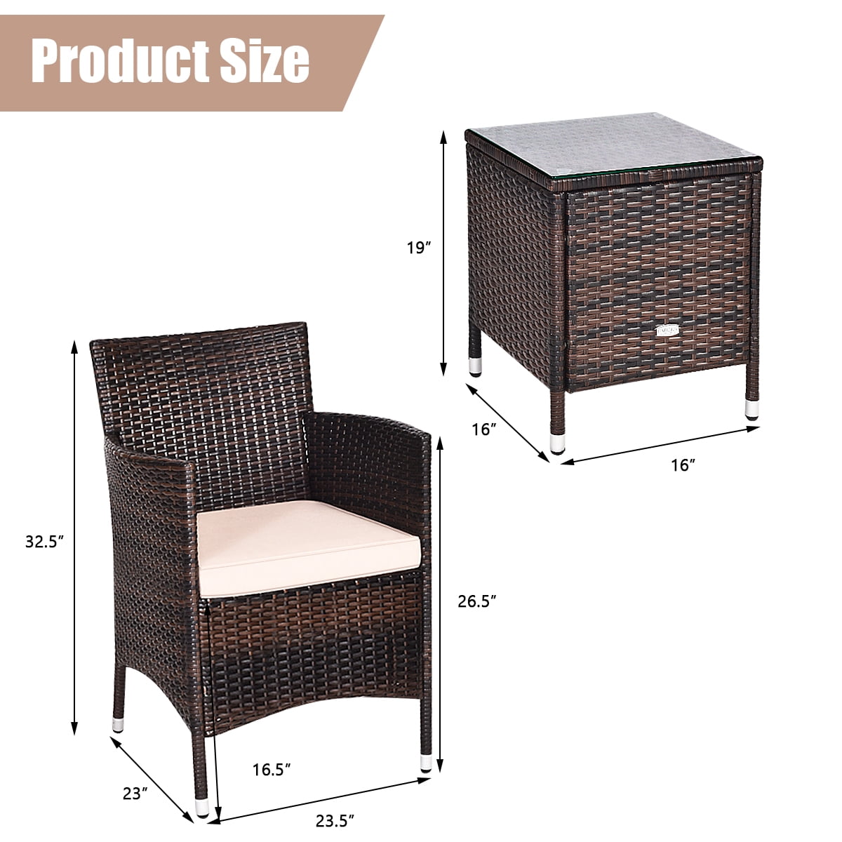Costway Outdoor 3 PCS PE Rattan Wicker Furniture Sets Chairs  Coffee Table Garden Beige