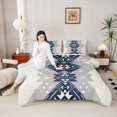 thumbnail image 4 of Manfei Aztec Bedding Comforter Set,Boho Bohemain Print Twin Comforter Sets,Gray Blue Geometry Bedding Set,Ultra Soft Bedroom Decor Reversible,2pcs, 4 of 8