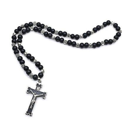 Rosary Necklace Jesus Christ Cross Pendant Necklaces Alloy Bead Long ...