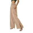 thumbnail image 4 of Pantalon Large en Coton et Lin, Taille Haute, Fendu, Décontracté, Mode pour Femmes, 4 of 8