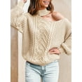 thumbnail image 2 of Cupshe Women's Cable Knit One Shoulder Pullover Sweater Mock Neck Cutout Drop Long Sleeve Causal Knitted Top, Sizes XS-XL, 2 of 7