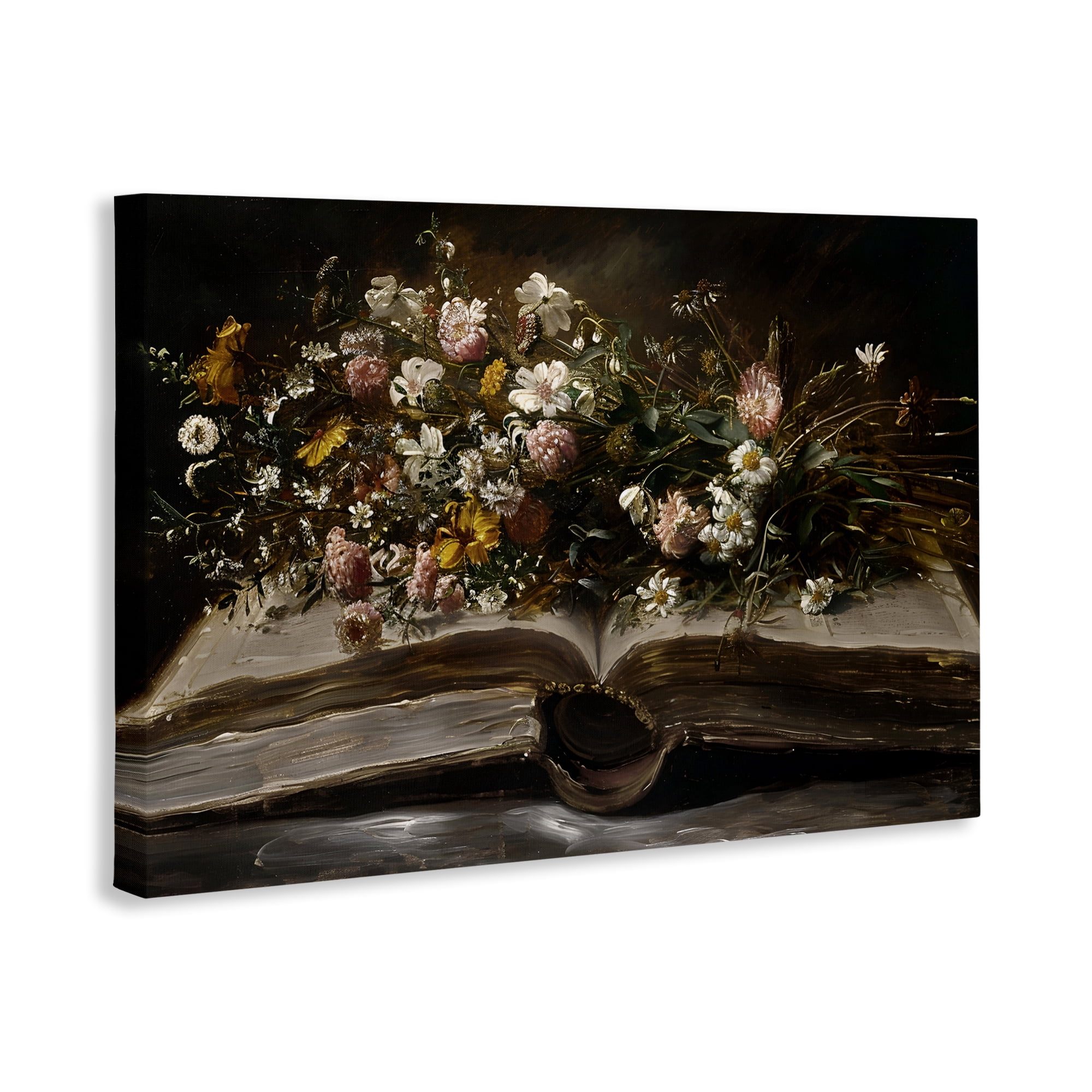 Stupell Industries Antique Floral Open Book Canvas Wall Art, design by Jacky Ngan