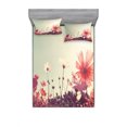 thumbnail image 2 of Ambesonne Floral Fitted Sheet & Pillow Sham Set, Vintage Cosmos Plant Sky, Twin, Sky Blue and Dark Coral, 2 of 3