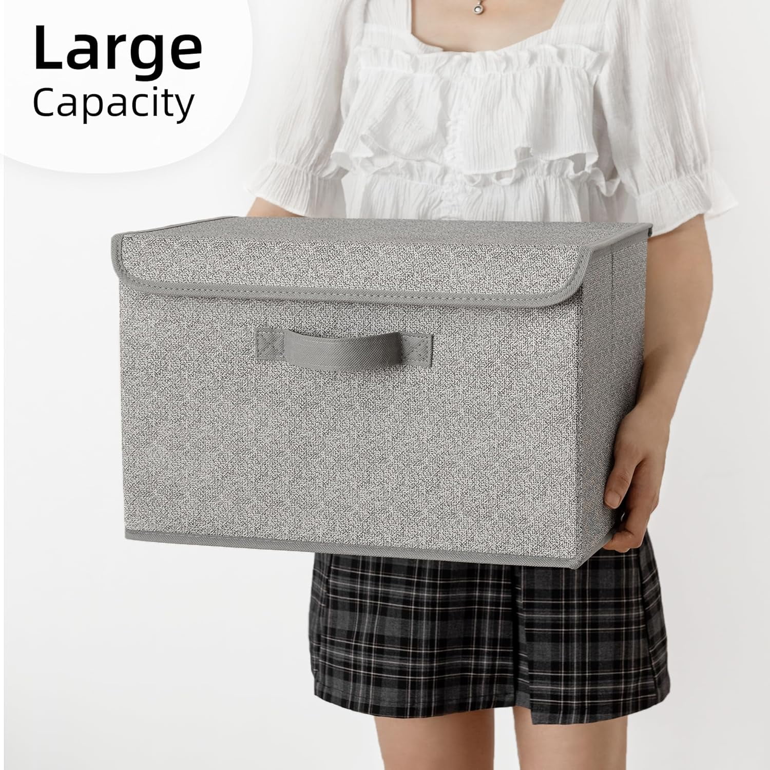 GRANNY SAYS Storage Bins with Lids, Large Fabric Storage Boxes, Collapsible Closet Organizers and Storage, Gray, 2-Pack