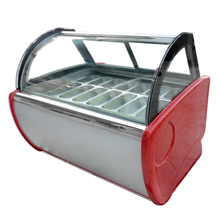 Kolice Commercial 14 Pans Hard Ice Cream Showcase Freezer, Gelato Display Freezer, Ice Cream Dipping Cabinet - Auto Defrost, Anti-fog Glass